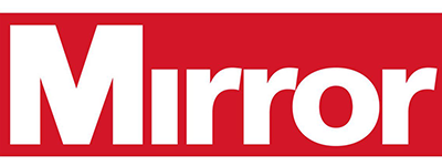Red and white logo with the word 'Mirror' in bold letters.