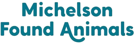 Logo with text 'Michelson Found Animals' in teal font.
