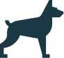 Silhouette of a standing dog facing right.