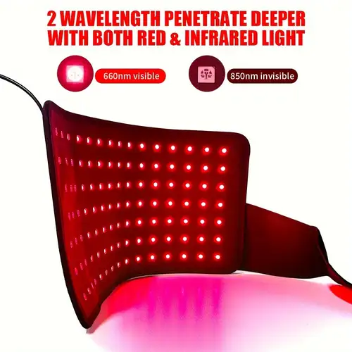Red and infrared light therapy device with visible and invisible wavelengths.