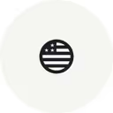 Black and white circular icon with stars and stripes.