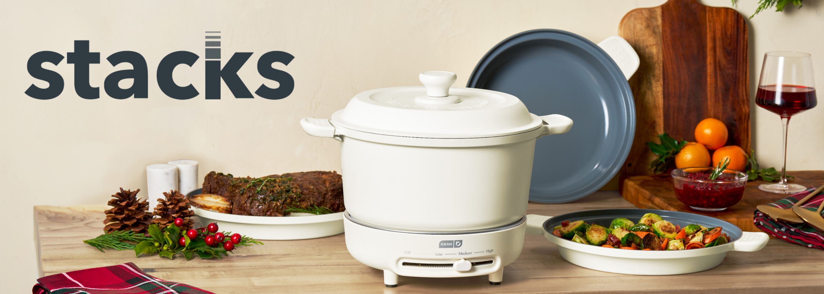 Dash Stacks cookware sets the table for holiday meals with stackable pieces for cooking and serving
