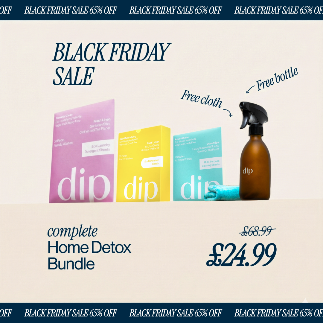 Black Friday sale on dip Home Detox Bundle with detergent sheets and a spray bottle.