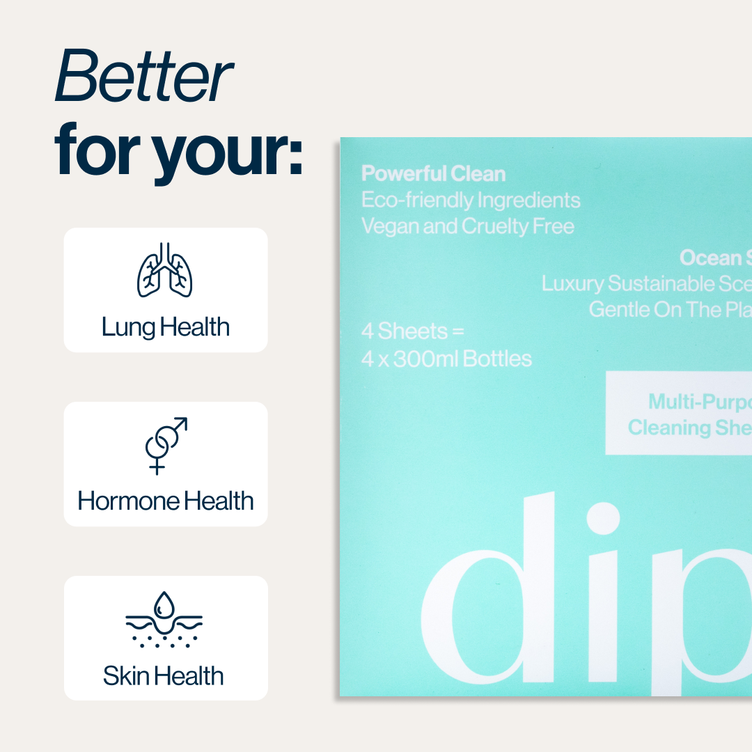 Infographic highlighting eco-friendly cleaning benefits for lung, hormone, and skin health.