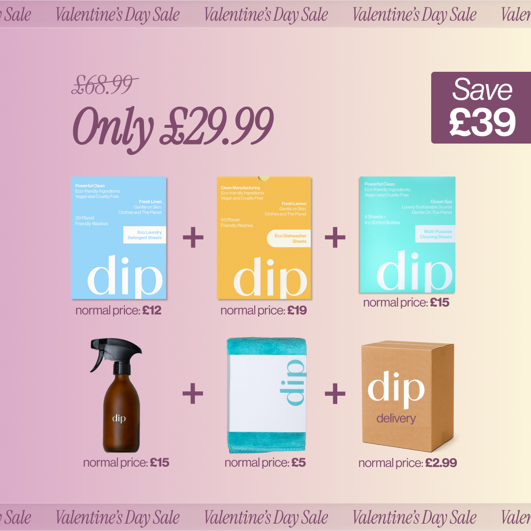 An advertisement for a Valentine's Day sale on a bundle of 'dip' brand cleaning products.