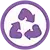 Purple recycling symbol on a white circle background.