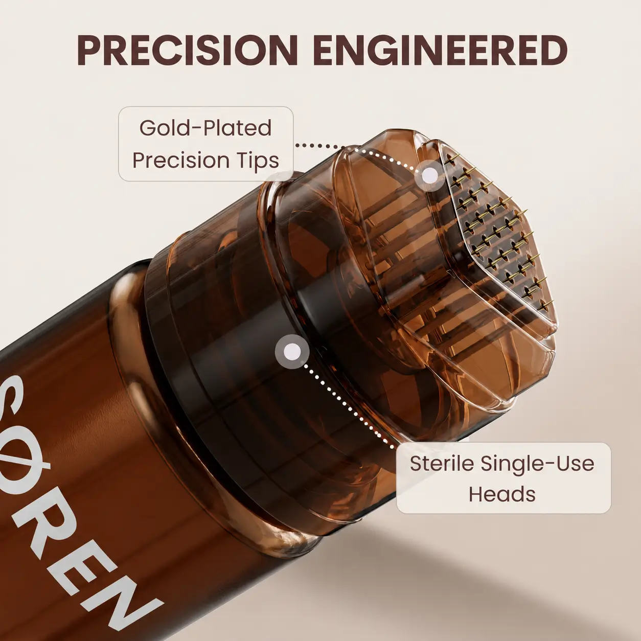 SØREN applicator with gold-plated tips and single-use head