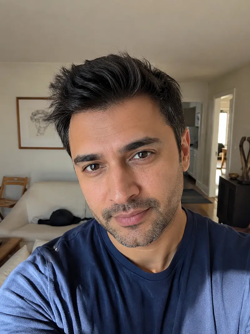 Reviewer with short dark hair.
