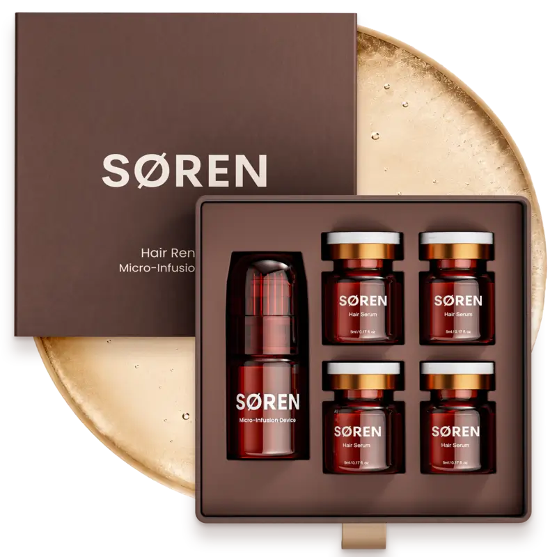 SØREN 1-month supply with micro-infusion device and serum vials.