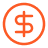 A pixelated orange icon of a dollar sign inside an octagon.