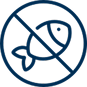 Icon of a fish with a diagonal line through it, indicating no fish or fish-free.