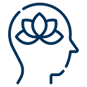 Outline of a head with a lotus flower inside, symbolizing mindfulness.