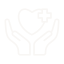 Icon of hands holding a heart with a medical cross.
