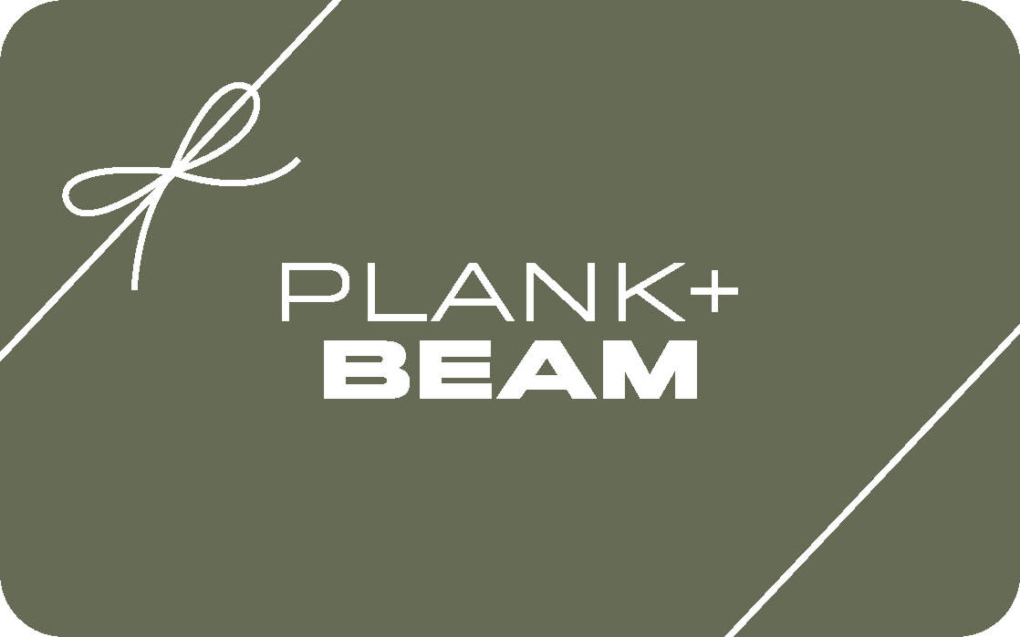 Plank+Beam green gift card with bow.
