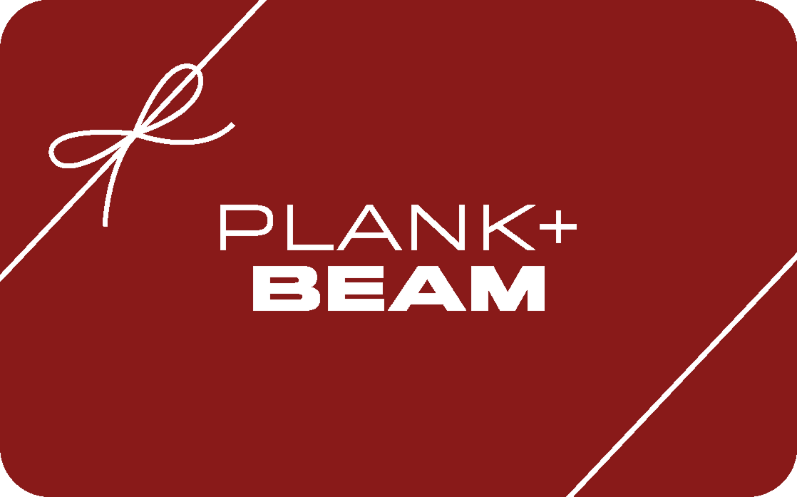 Plank+Beam red gift card with bow.