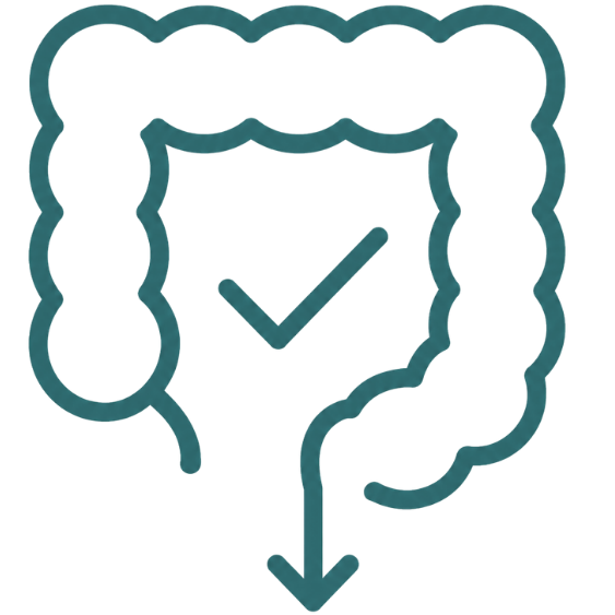An icon of a colon with a checkmark inside and an arrow pointing down from the end.