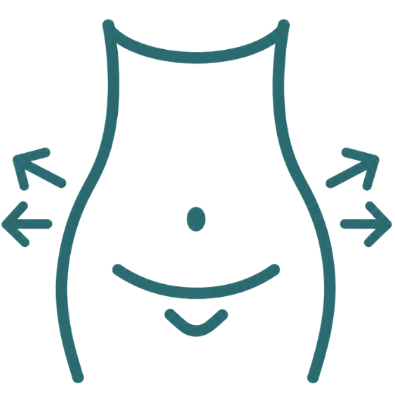 An icon of a torso with arrows pointing outwards from the waist, suggesting stretching or expansion.
