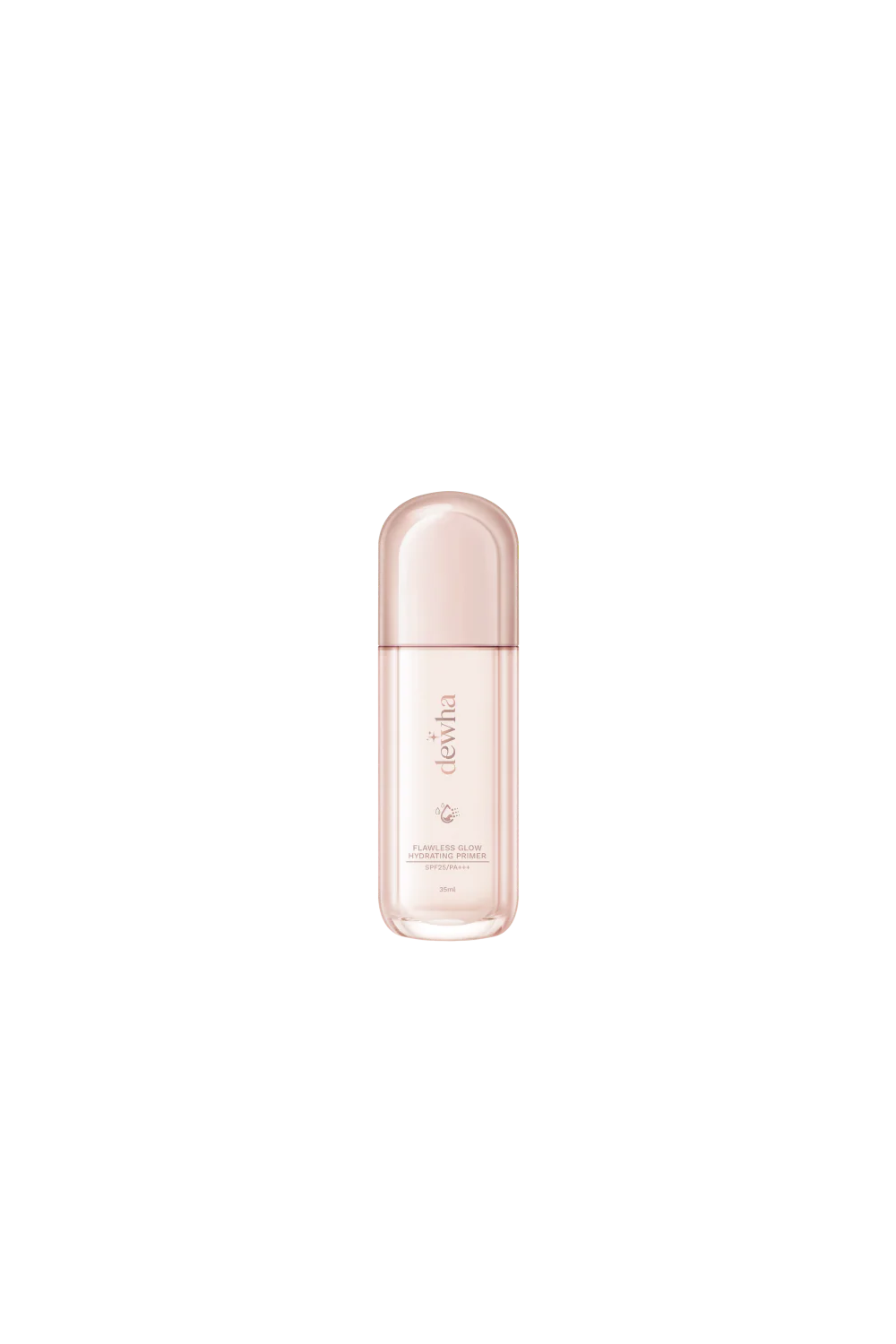 A pink bottle of hydrating primer on a green background.