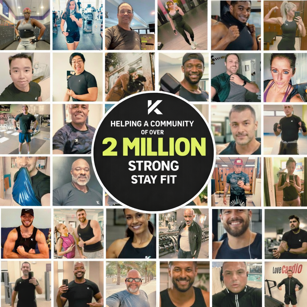 A collage of diverse people in fitness settings with text: 'Helping a community of over 2 million strong stay fit'.