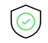 A black shield icon with a green circle and a green checkmark in the center.