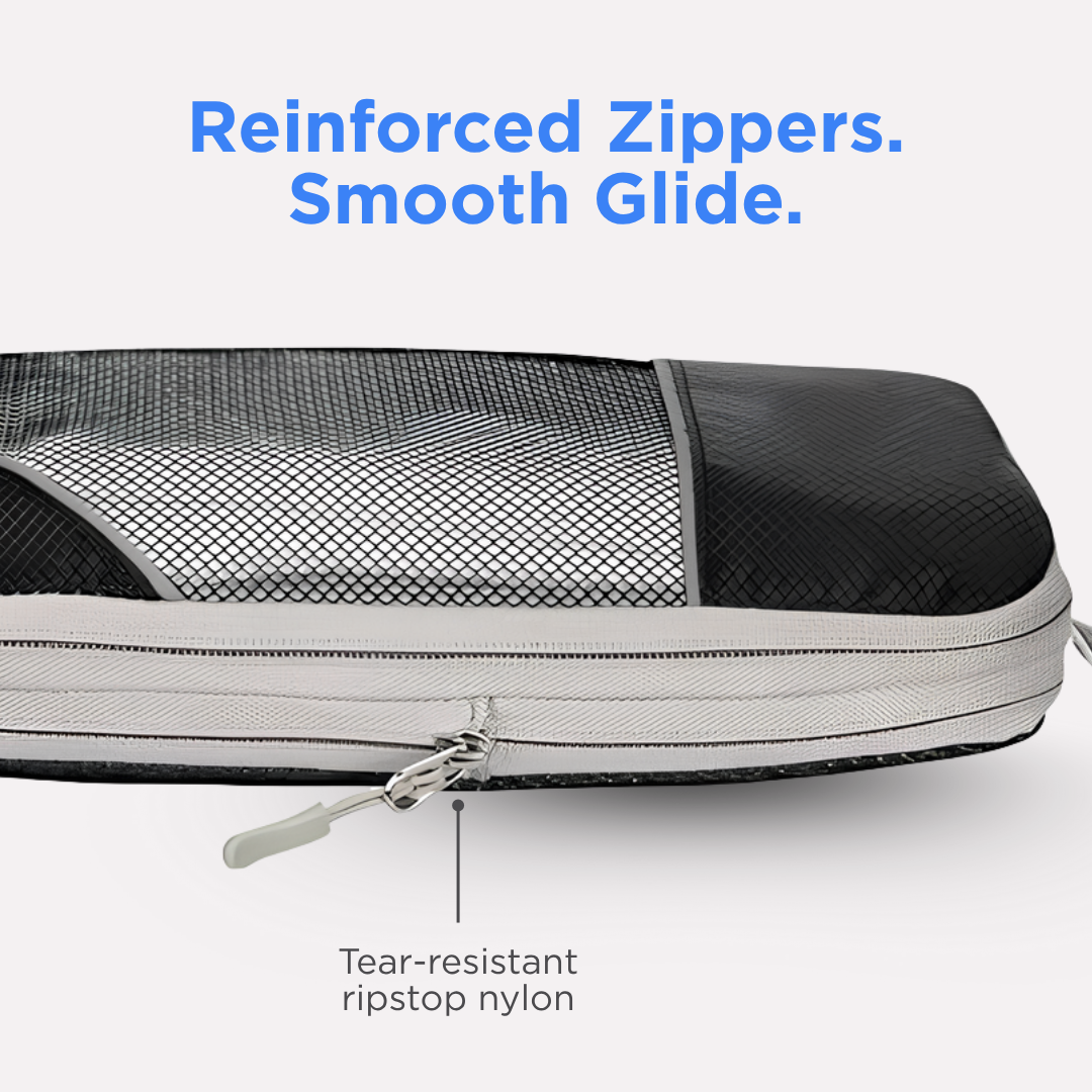 Briefcase with reinforced zippers and tear-resistant ripstop nylon.