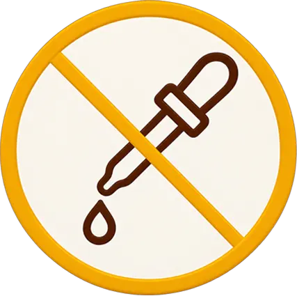 A circular icon showing a crossed-out eyedropper with a single drop falling from it.