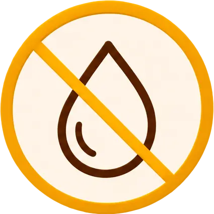 An icon of a liquid drop inside a yellow circle with a yellow line crossing through it.