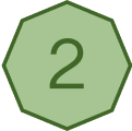 Green hexagon with the number 2 inside.
