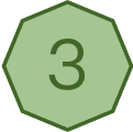 Green hexagon with the number 3 inside.