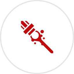 Red paintbrush icon on a white circle background.