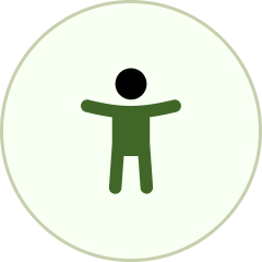 Simple human figure icon with outstretched arms in a circle.