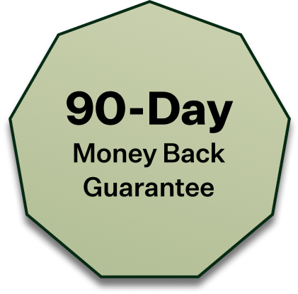 Badge with '90-Day Money Back Guarantee' text.