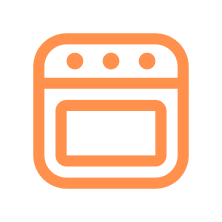 A simple orange line icon of an oven or stove.