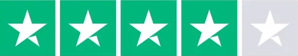 A graphic showing a four out of five star rating, with four green stars and one gray star.