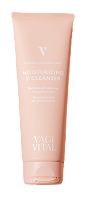 Pink tube of moisturizing cleanser with white text.