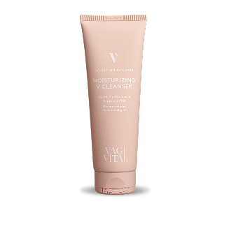 A pink tube labeled 'Moisturizing V Cleanser' by Vagi Vital.