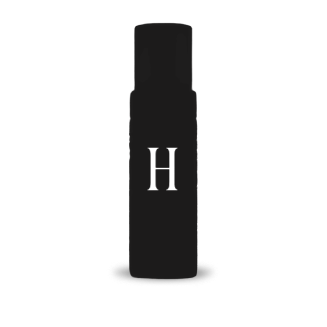 Black cylindrical object with the letter 'H' on it.