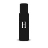 'Black cylindrical container with a white letter 'H' on it.'
