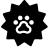 A black starburst-shaped icon with a white paw print in the center.
