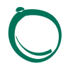 A dark teal, stylized, incomplete circle logo on a white background.