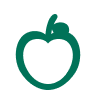 A simple, stylized icon of an apple, outlined in green.