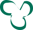 A dark green abstract logo with three interlocking, curved, leaf-like shapes on a white background.