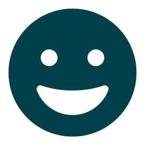 Simple navy blue smiley face icon on a white background.