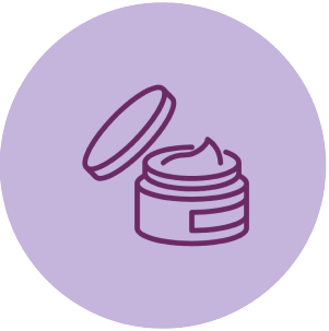 Purple icon of an open cosmetic jar with a lid.