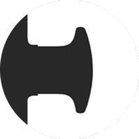A black, H-shaped icon partially shown within a white circular frame.