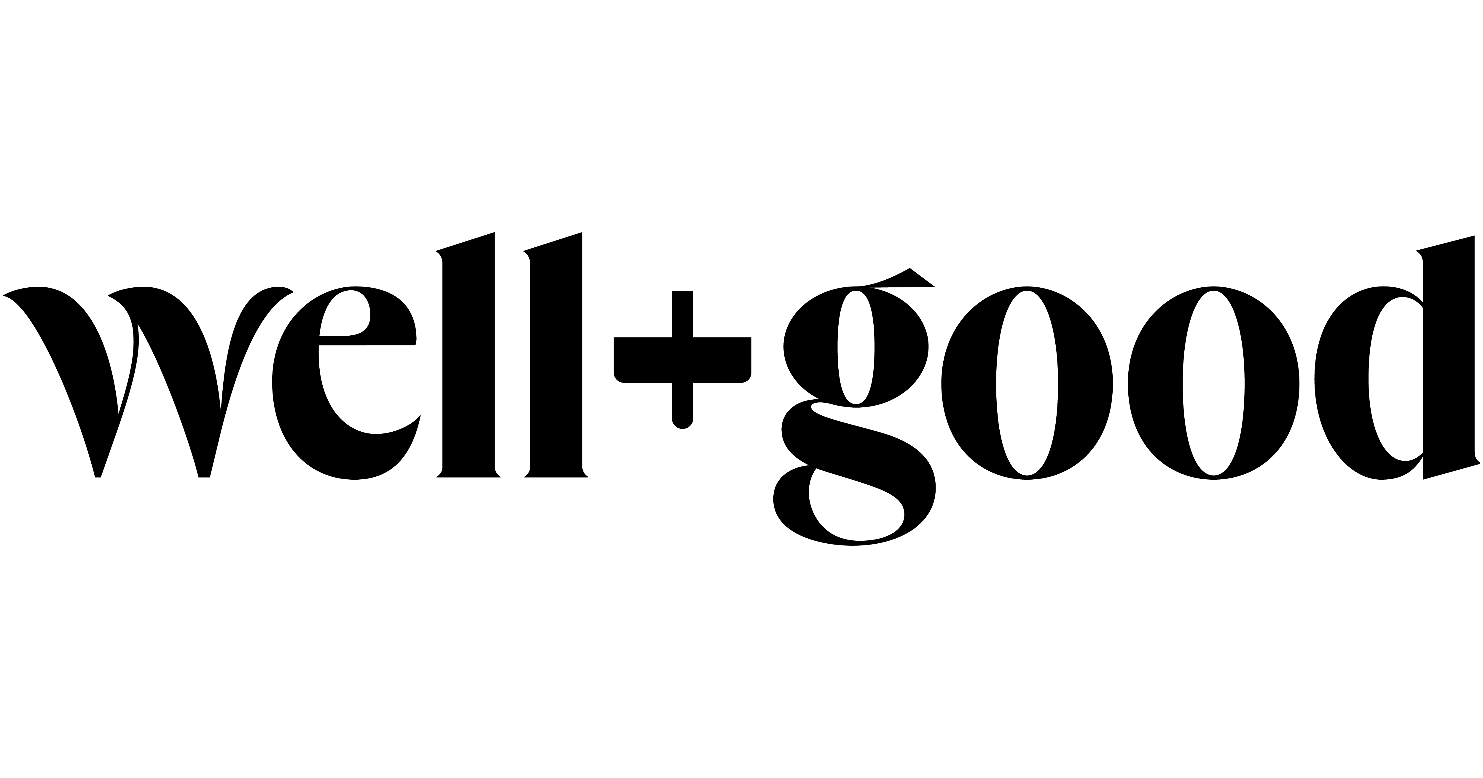Black text logo reading 'well+good' on a transparent background.