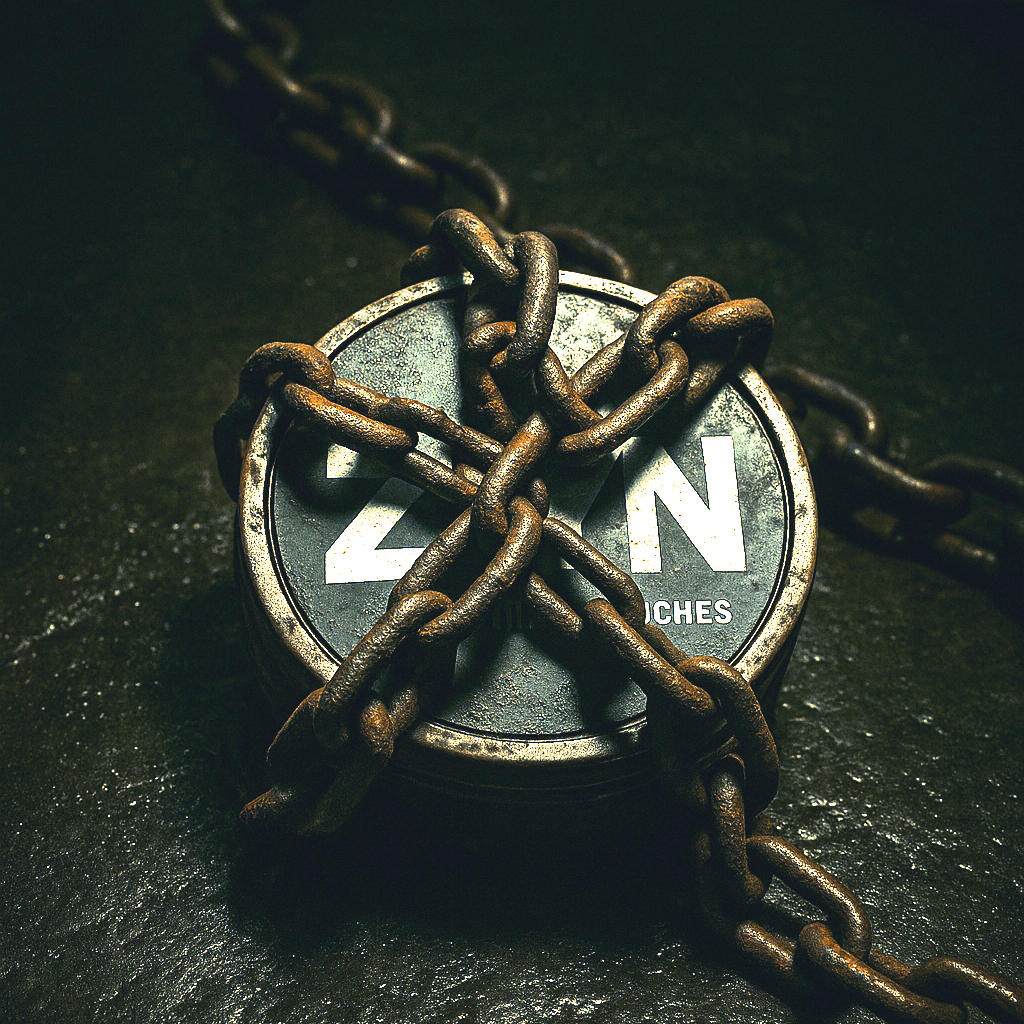 A metal container labeled 'ZEN' wrapped in rusty chains.