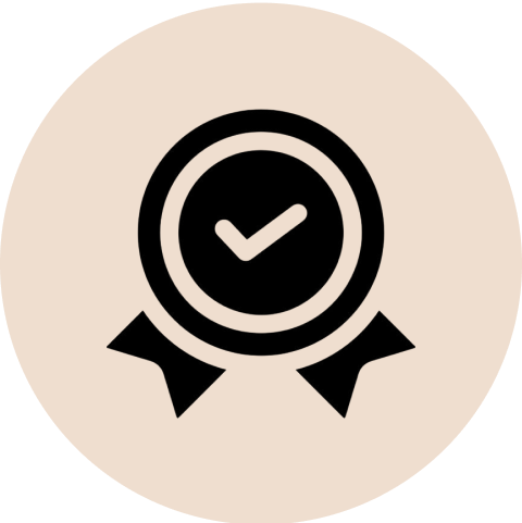 Badge icon with a checkmark inside a circle.