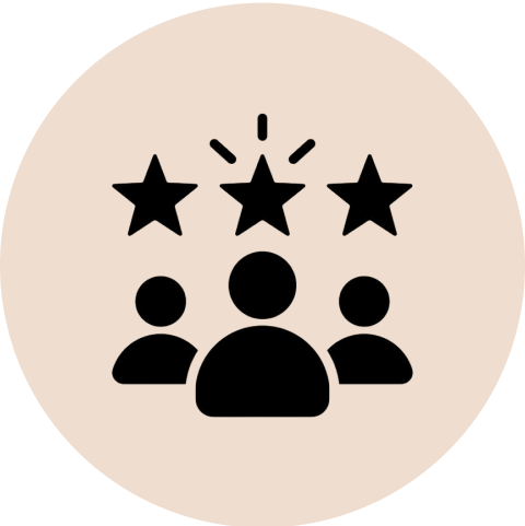 Three silhouettes with stars overhead in a circular beige background.