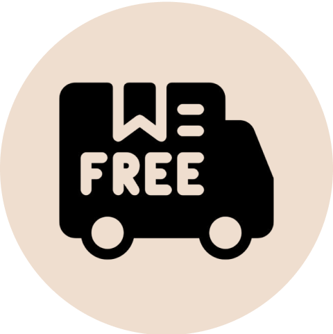 Icon of a delivery truck with 'WE FREE' text inside.